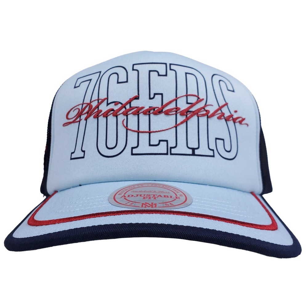 Philadelphia 76ers Mitchell & Ness‎ NBA Trucker Hat Cap Puff Print Logo Blue NWT